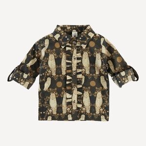 NWT 5Y Kate Quinn long sleeve rolled tuxedo shirt mystical owl cotton woven